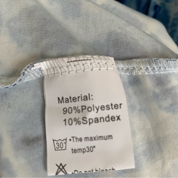 NEW Blue & White Boxed Tie Dye Ruffle Sleeve Button Up Dress Size Large - Picture 9 of 11